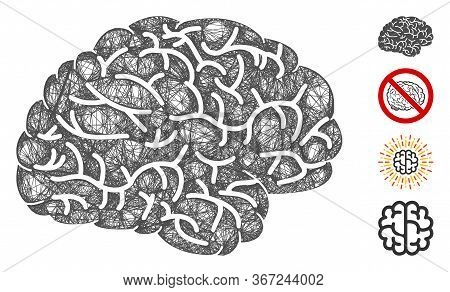 Mesh Brain Web Icon Vector Illustration. Carcass Model Is Based On Brain Flat Icon. Network Forms Ab