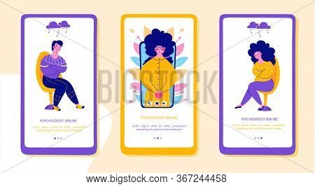Modern Family Psychotherapy, Flat Mobile App Page Screens Set.