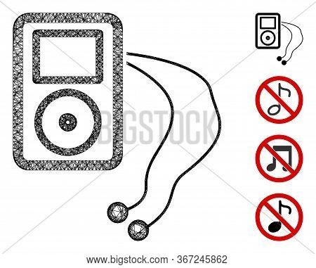 Mesh Mobile Media Player Web Icon Vector Illustration. Carcass Model Is Based On Mobile Media Player