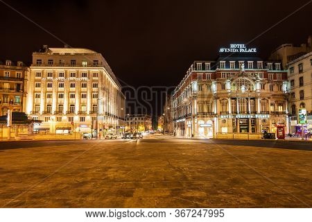 Lisbon, Portugal - June 25, 2014: Hotel Avenida Palace And Altis Avenida Hotel At Placa Dos Restaura