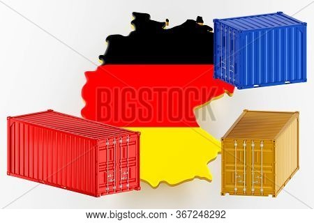 3d Map Of Germany. Freight Shipping In Containers. Export From The Country In Containers. 3d Renderi