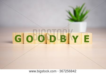 Green Text Goodbye Word Written In Wooden Cube