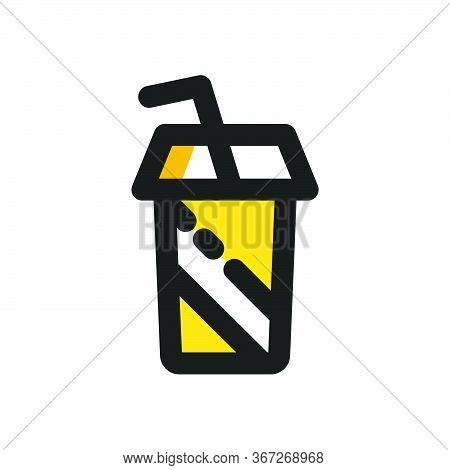 Flat Mbe Style Black Gold Sweet Dessert Drink Icon, Lovely Yellow Orange Beverage Ice Cream Item, Ad