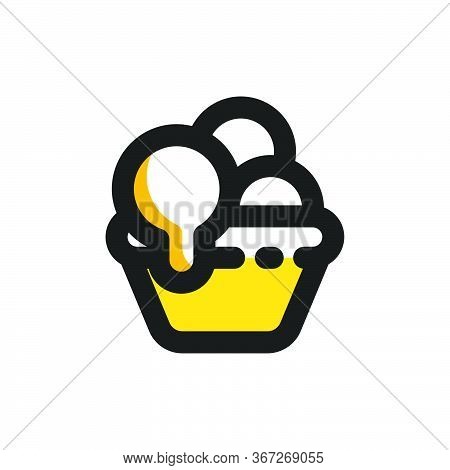 Flat Mbe Style Black Gold Sweet Dessert Drink Icon, Lovely Yellow Orange Beverage Ice Cream Item, Ad