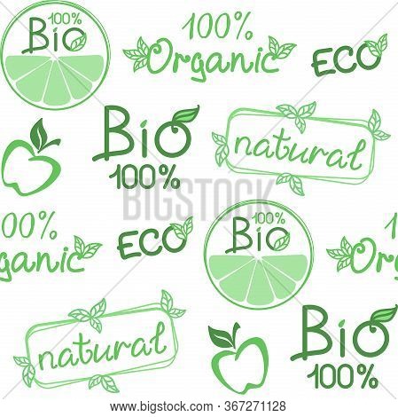 Bio, Organic Background. Vector Seamless Pattern For Natural Product, Farm Market, Food Market, Eco 
