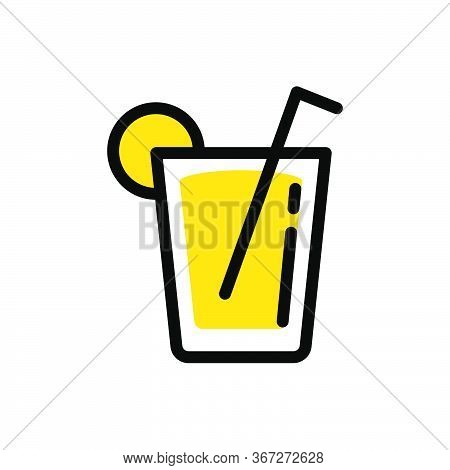 Flat Mbe Style Black Gold Sweet Dessert Drink Icon, Lovely Yellow Orange Beverage Ice Cream Item, Ad