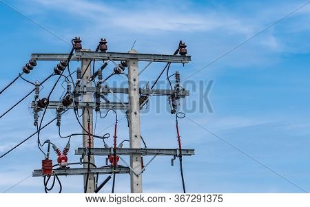 Three-phase Electric Power For Transfer Power By Electrical Grids. Electric Power For Support Manufa