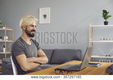 Online Education. The Student Attentively Listens To A Lecture Video Chat Call Tele Education With A