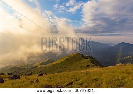 Mountain View With The Morning Sun Along With The Mist That Floats Through : Mulayit Taung,moei Wadi