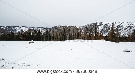 View Of Ulagan Highlands In Altay Mountains In The Winter, Siberia, Russia
