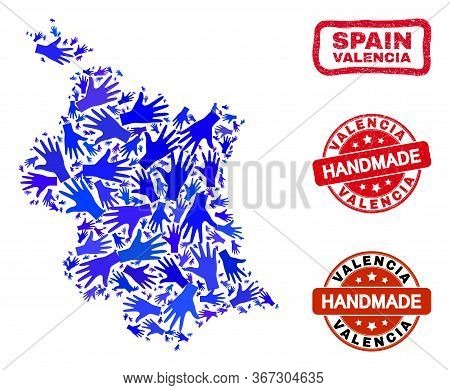 Vector Handmade Combination Of Valencia Province Map And Scratched Watermarks. Mosaic Valencia Provi