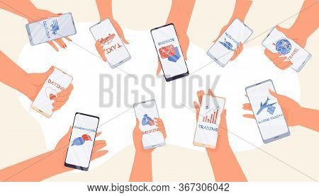Online Mobile Service Application. Trading, Banking, Buying Ticket, Booking Travel Tour, Communicati