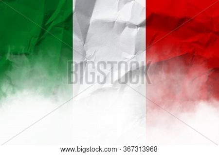 Green, White And Red Italian National Flag On Crumpled Paper.