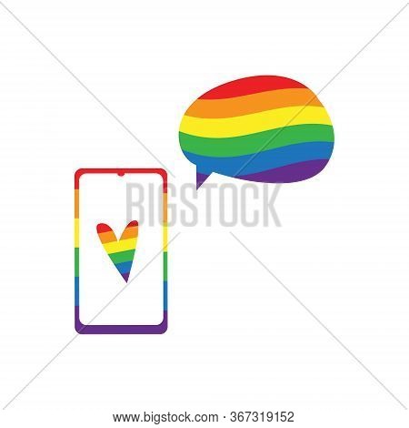 Vector Illustration Of Human Hand With Smartphone And Hearton The Screen And Speech Bubble In Lgbt R