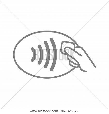 Contactless Payment Symbol. Nfc Wireless Pay Technology Outline Icon. Hand With Credit Card And Wifi