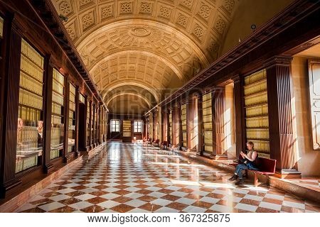 Seville, Spain: Lonely Visitor Of The 16th Century Archivo General De Indias, Example Of Spanish Ren