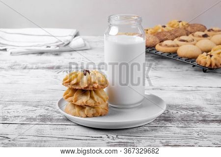 Kurabiye Cookies On The White Wooden Table. Azerbaijan Cuisine Pastry
