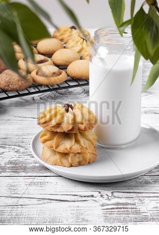 Kurabiye Cookies On The White Wooden Table. Azerbaijan Cuisine Pastry