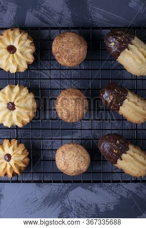 Shortbread Cookie Assortment On The Pastry Lattice. Top View
