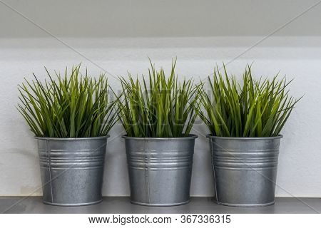 Zinc Plant Pot With Artificial Trees Decorate The House
