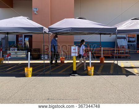 Entrance At The Home Depot During Covid-19 Pandemic. Coronavirus Virus Social Distancing. San Diego,