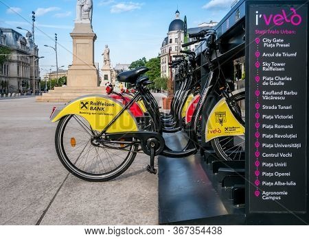 Bucharest/romania - 05.16.2020: I'velo Bike For Rent In The Center Of Bucharest. Bicycle For Rent Wi