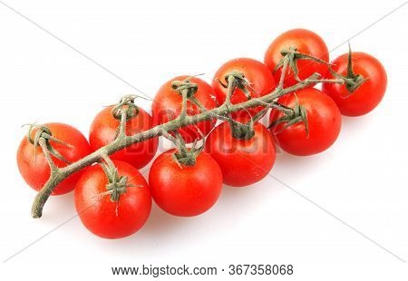 Fresh Organic Cherry Tomatoes Isolated On White Background. The Cherry Tomato Is Regarded As A Botan