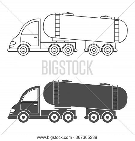 Set Of Vector Icon Tractor With Tank. Simple Design, Ffilled And Empty Isolated On White Background.