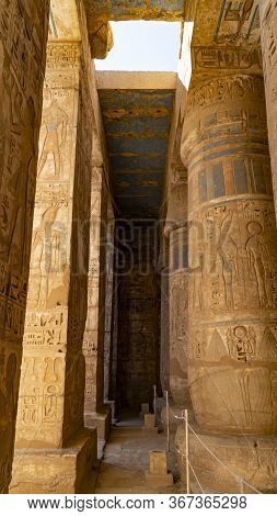 Temple Of Medinet Habu. Egypt, Luxor. The Mortuary Temple Of Ramesses Iii At Medinet Habu Is An Impo