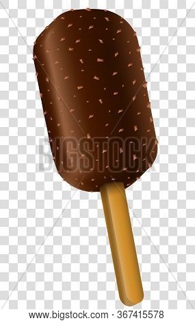 Chocolate Ice Cream On A Stick, Dark Chocolate With Nuts. 3d Realistic Vector Illustration On Transp