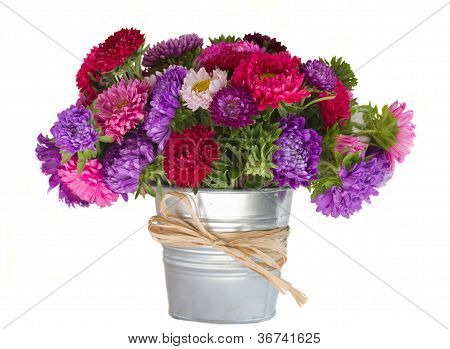 buket af aster blomster i vase