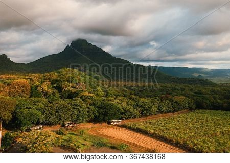 Birds-eye View Of The Beautiful Fields Of The Island Of Mauritius And The Mountains, Casella Park