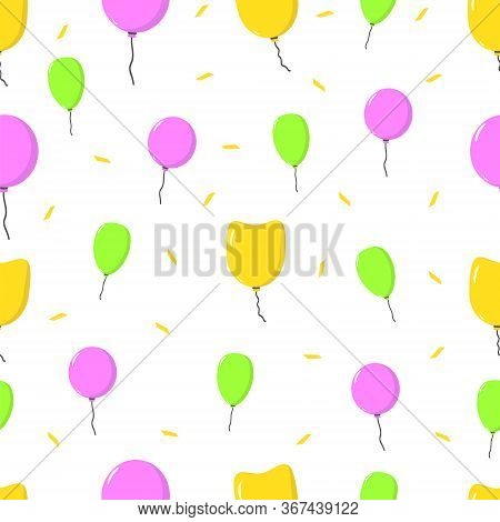 Colourful Pattern With Balloons. Flying Ballons And Confetti .