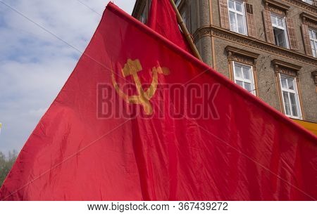 Red Hammer And Sickle Flag, Symbol For The Communist Movement