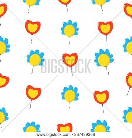 Colourful Pattern With Balloons. Flying Ballons Hearts.
