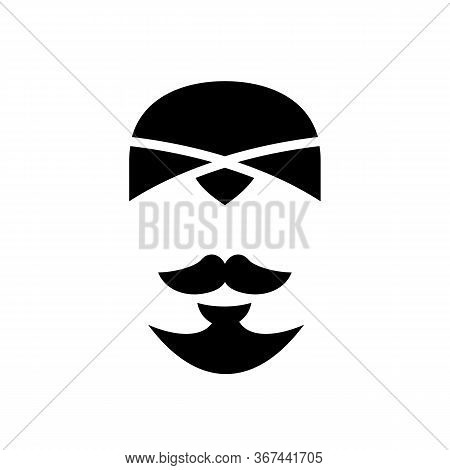 Indonesian Men Logo Icon. Mustache, Beard, Hat And Blangkon Cap