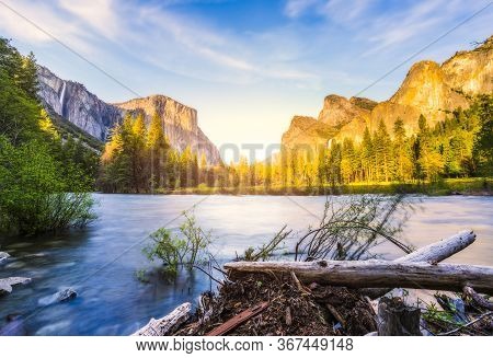 Yosemite National Park With River In Foreground,california,usa.