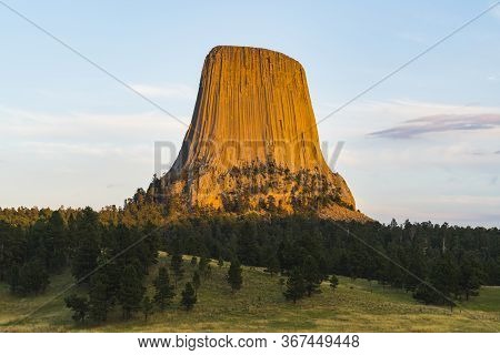 Devil Tower At Sunset, Wyoming Usa.-devil Tower At Sunset, Wyoming Usa.