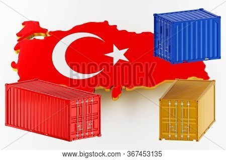 3d Map Of Turkey. Freight Shipping In Containers. Export From The Country In Containers. 3d Renderin