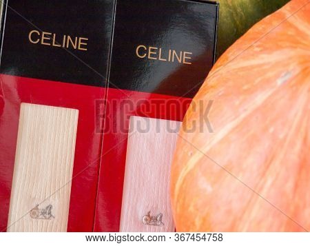 GOMEL, BELARUS - MAY 11, 2020: Celine socks. CELINE is a French ready-to-wear and leather luxury goods brand that has been owned by LVMH group since 1996.