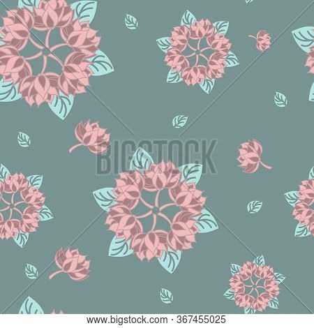 Lotus Seamless Pattern Flower In Vintage Style. Vector Vintage Illustration. Soft And Pastel Color. 