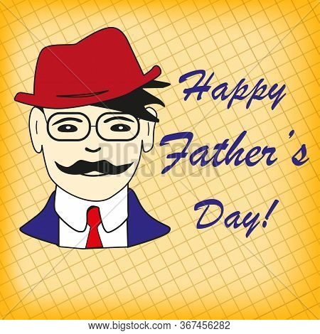 Hipster Design Template With Fathers Day Portrait.