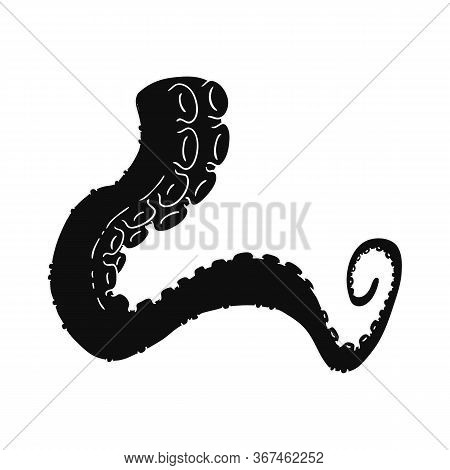 Black Silhouette Of Octopus Or Poulpe Tentacle, Vector Illustration Isolated.
