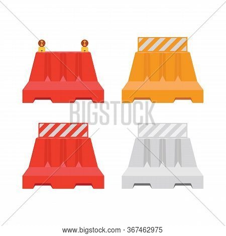 Traffic Barriers. Plastic Barriers With Reflective And Luminous Elements. Plastic Barriers Blocking 
