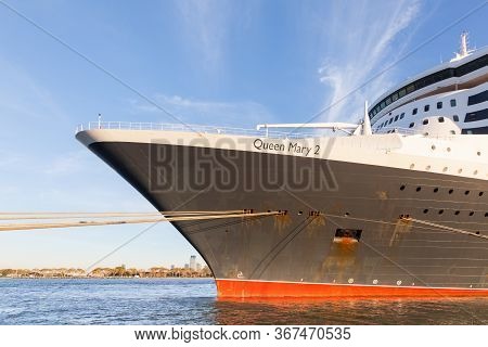 New York City - October 20:  Cunard Cruise Liner Queen Mary 2 Is Pictured Docked In Brooklyn, New Yo