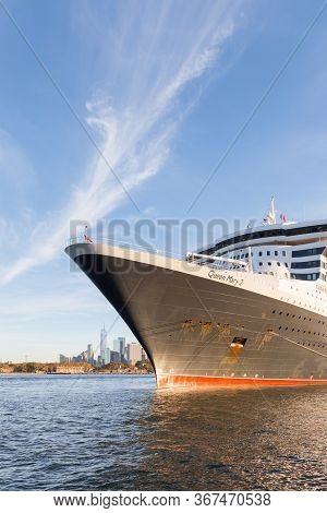 New York City - October 20:  Cunard Cruise Liner Queen Mary 2 Is Pictured Docked In Brooklyn, New Yo