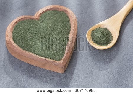 Spirulina Powder (spirulina). Top View. Text Space