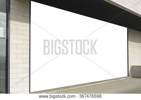 Mock Up. Big Horizontal Billboard Banner, Store Showcase Window, Signage Mock Up Display On Building