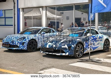 Dieppe, France - June 30, 2018: The New Model Of The Sports Car Alpine A110 Is Exhibited At The Fact