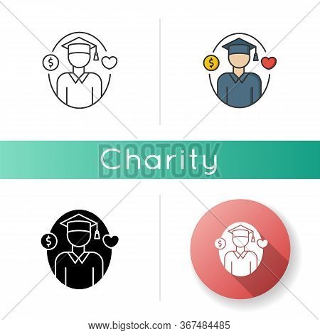 Support For Students Icon. Education Loan. Financial Aid For University Graduate. Money Donation To 